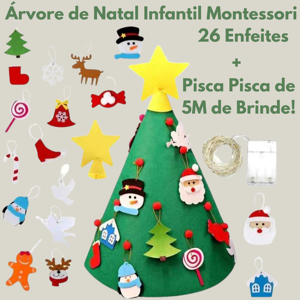 Árvore de Natal Infantil Montessori de Feltro + Pisca Pisca 5M de BRINDE!