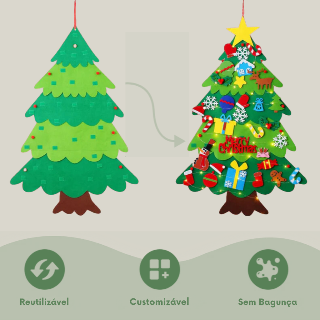 Árvore de Natal Infantil Montessori de Feltro + Pisca Pisca 5M de BRINDE!